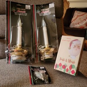 2 Electric Candle Lamps with Flickering Lights W/extra bulb & NIB Nightlight
